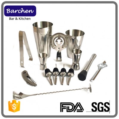 14 Pieces stainless steel boston shaker luxury barware set